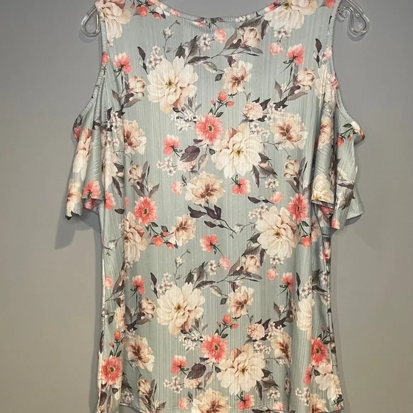 Espresso Los Angeles Womens Cold Shoulder Blue Floral Print Size Large - Picture 2 of 7